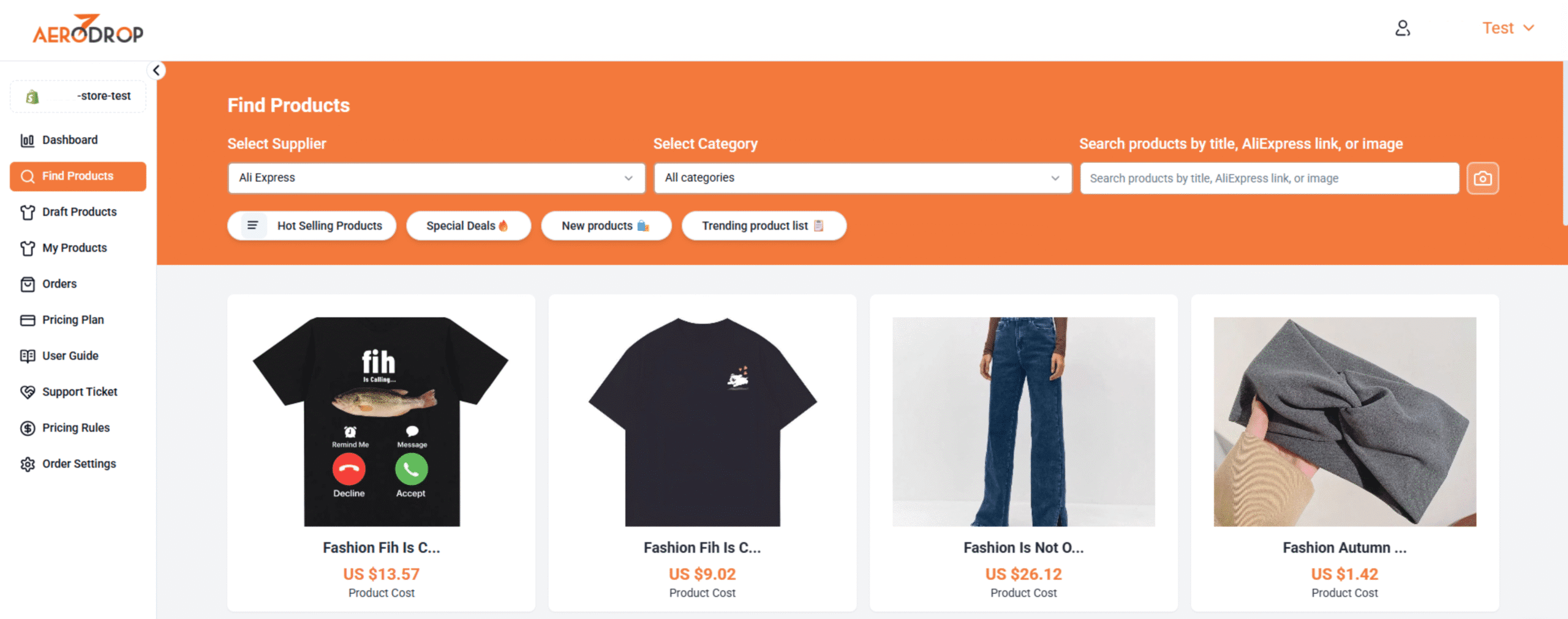 Aerodrop Dashboard - Dropshipping 